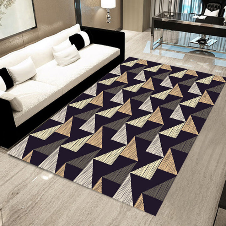Black Bedroom Rug Modern Geometric Triangle Pattern Area Rug Polyester Stain Resistant Rug | Bowlift