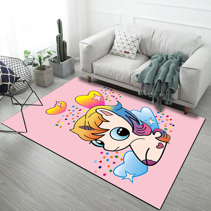 BowLift | Kids' Room Rug in Black and Pink with Animal Motif - Chicken, Unicorn, Pig - Polyester Non-Slip Rug