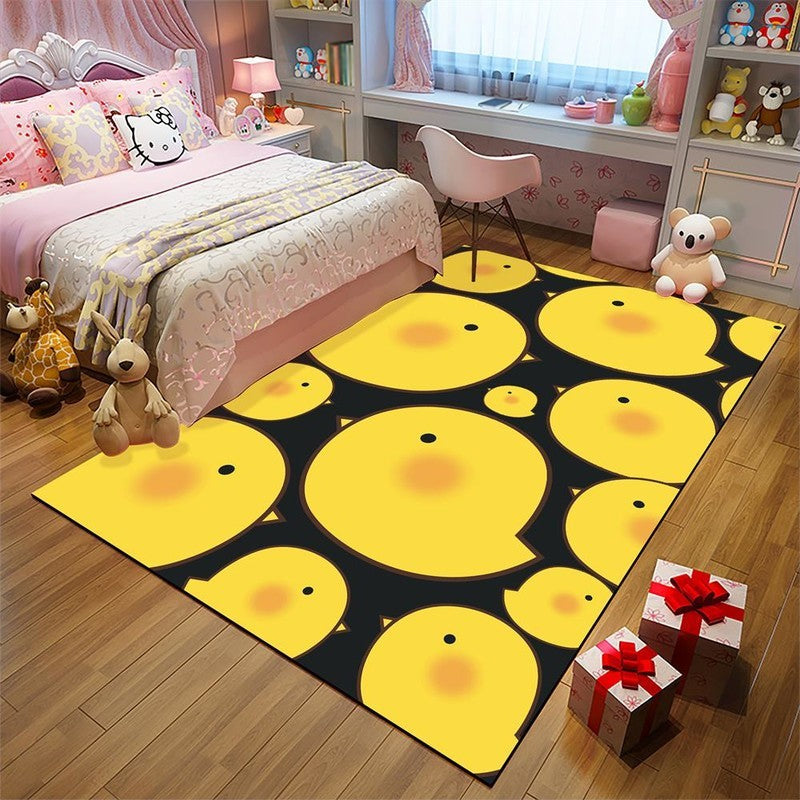 BowLift | Kids' Room Rug in Black and Pink with Animal Motif - Chicken, Unicorn, Pig - Polyester Non-Slip Rug