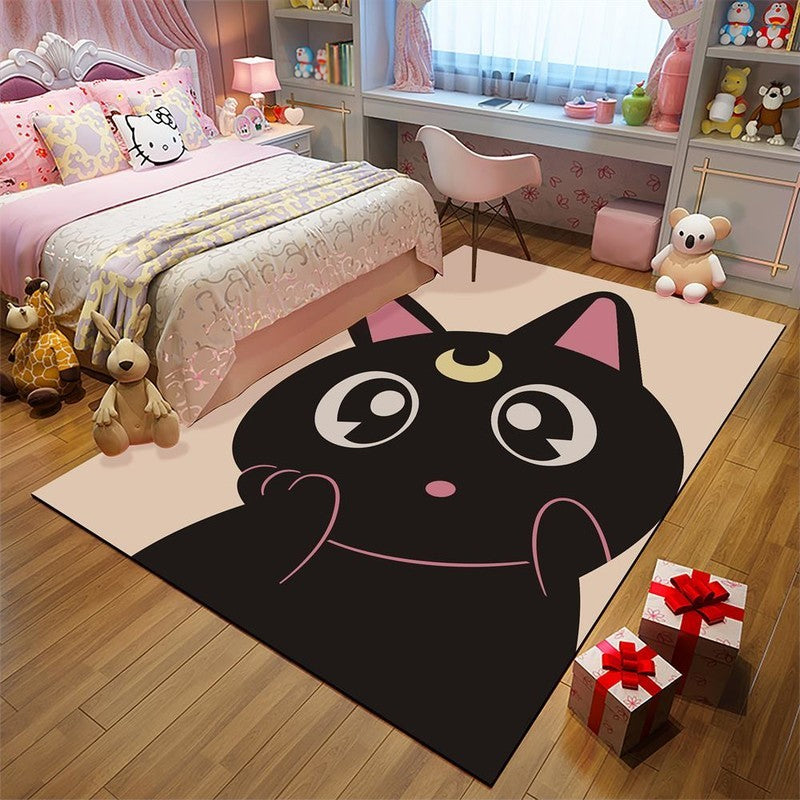 BowLift | Kids' Room Rug in Black and Pink with Animal Motif - Chicken, Unicorn, Pig - Polyester Non-Slip Rug