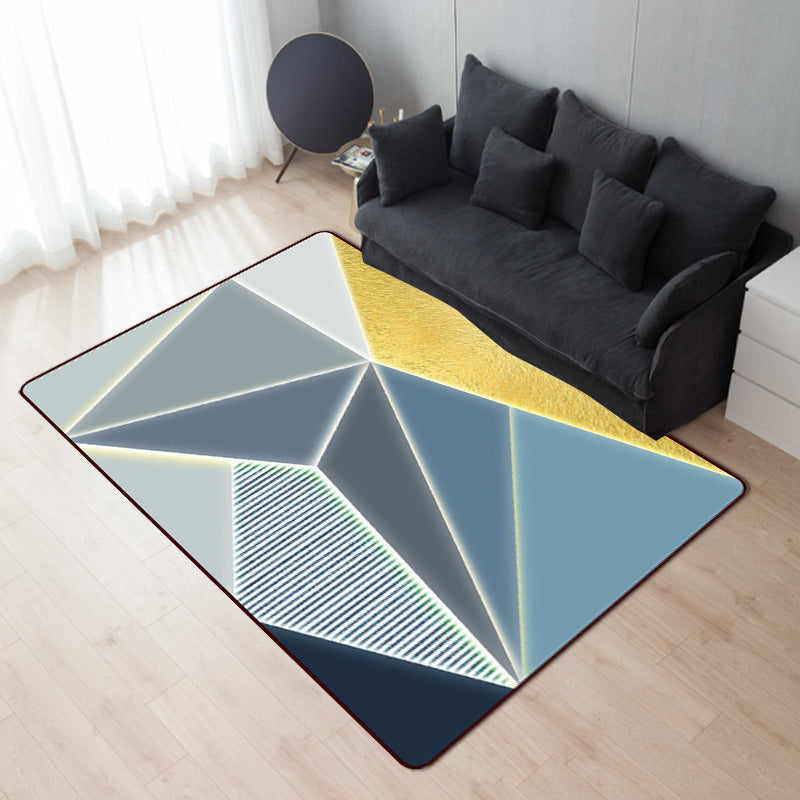 Blue Bedroom Rug Modern Color Block Geometric Cut Area Rug Polyester Machine Washable Rug | Bowlift