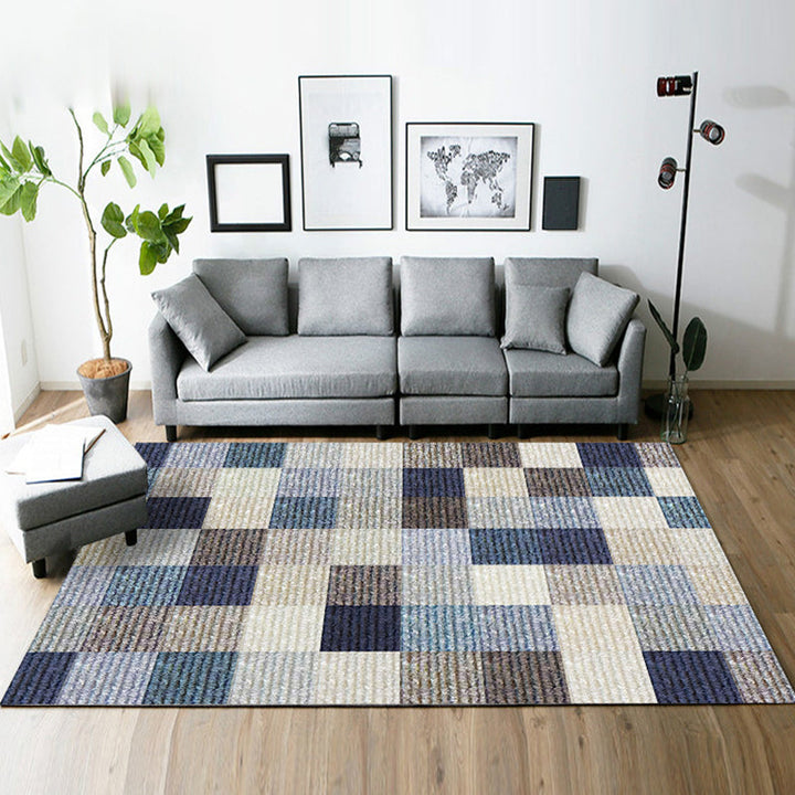 Yellow and Brown Bedroom Rug Modern Geometric Square Pattern Rug Polyester Stain Resistant Rug | Bowlift