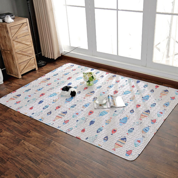 BowLift | Pink and Yellow Children's Room Carpet Children Animal Deer Cat Rabbit Pattern Rug Cotton Washable Carpet
