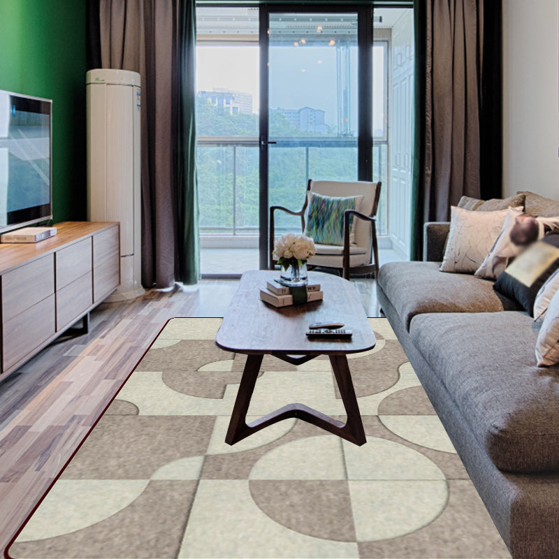 Brown Bedroom Rug Modern Color Block Circle Pattern Rug Polyester Machine Washable Rug | Bowlift