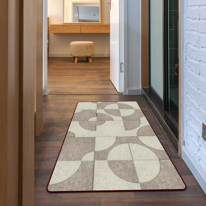 Brown Bedroom Rug Modern Color Block Circle Pattern Rug Polyester Machine Washable Rug | Bowlift