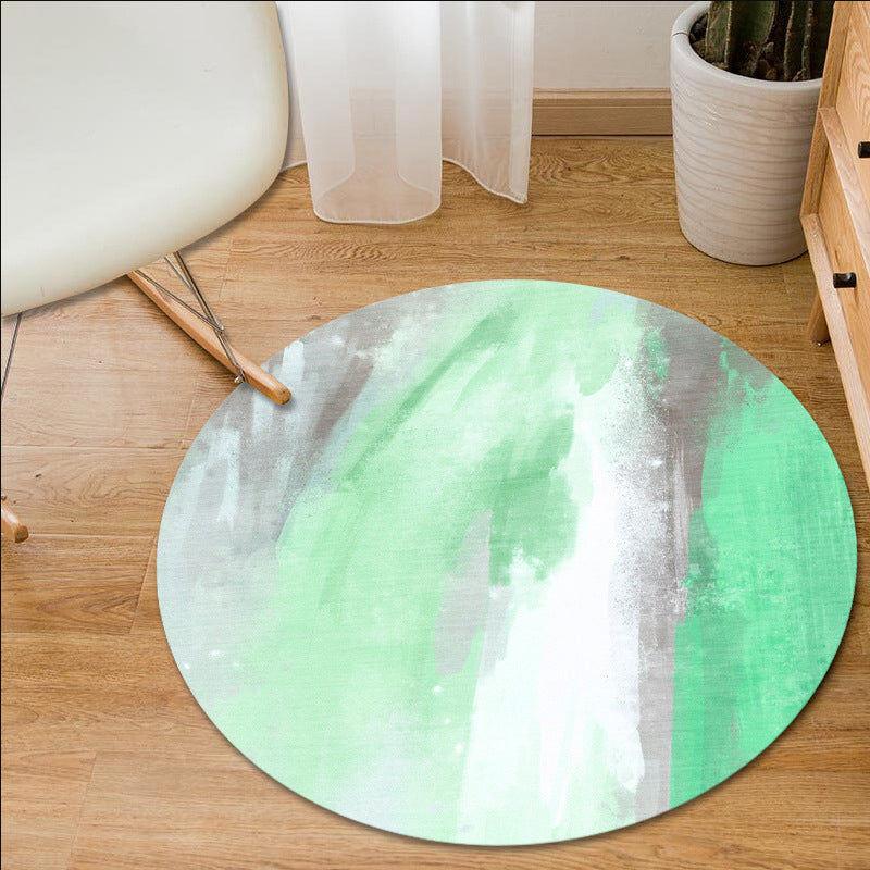 Simple modern rug in blue and green abstract oil painting pattern rug polyester machine washable flooring for home decor | Bowlift