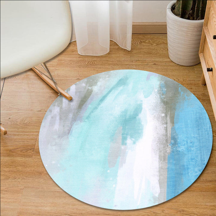 Simple modern rug in blue and green abstract oil painting pattern rug polyester machine washable flooring for home decor | Bowlift