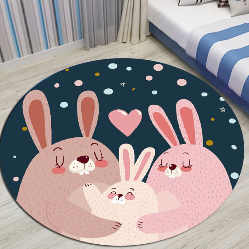 BowLift | Children's room rug in black and blue animal pig rabbit jellyfish print rug polyester stain-resistant rug
