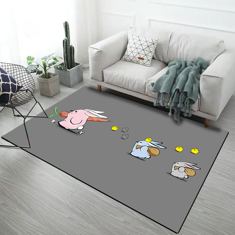 BowLift | Stylish Children's Carpet in Pink and Grey Animals Unicorn Rabbit Dog Pattern Rug Polyester Non-slip Rug for Kids' Room
