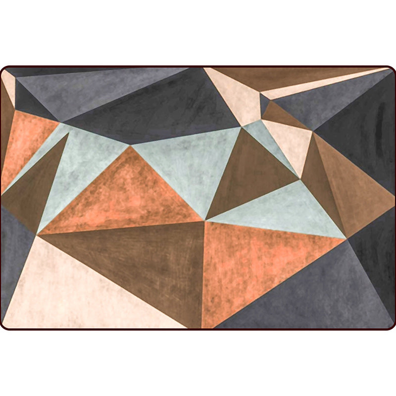 Modern living room rug in brown color block triangle print rug polyester non-slip pet-friendly area rug | Bowlift