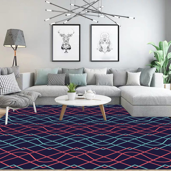 Black Bedroom Carpet Modern Geometry Diamond Curves Line Pattern Carpet Polyester Washable Carpet | Bowlift