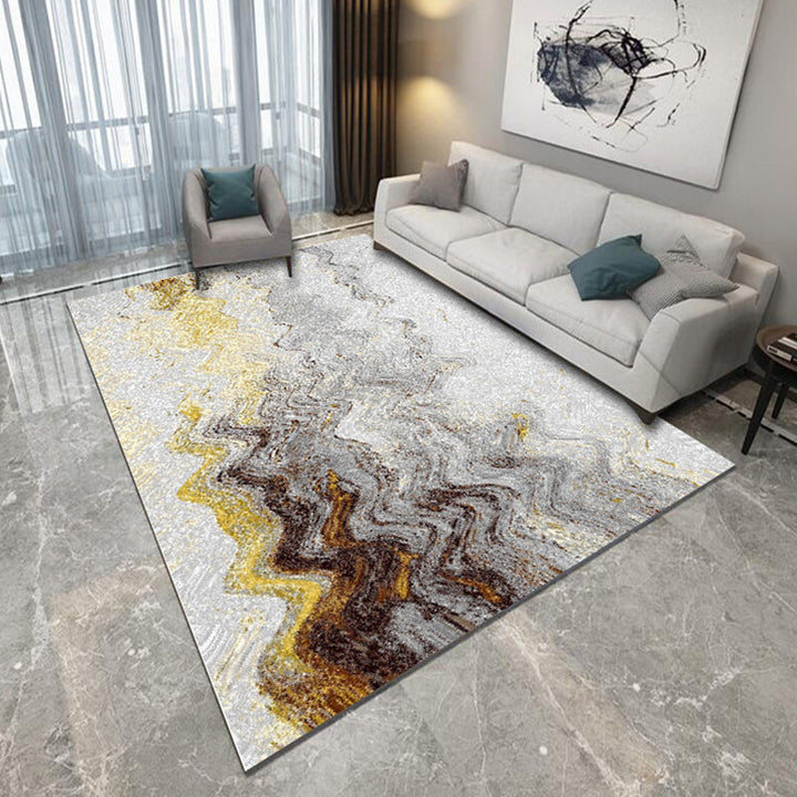Blue and Gray Bedroom Rug Modern Abstract Brushstroke Painting Pattern Area Rug Polyester Pet-Friendly Rug | Bowlift