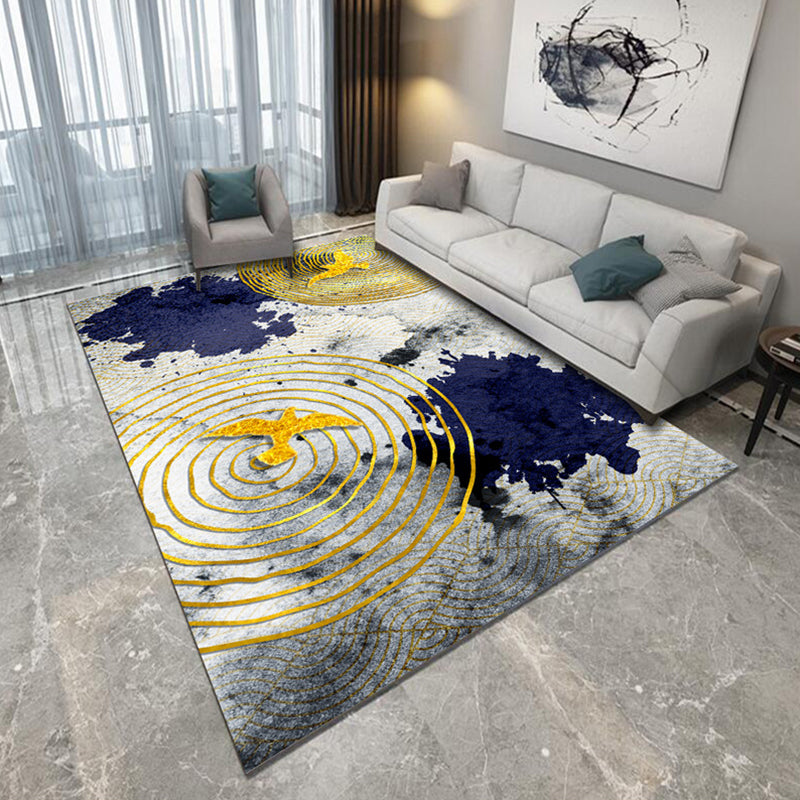 Blue and Gray Bedroom Rug Modern Abstract Brushstroke Painting Pattern Area Rug Polyester Pet-Friendly Rug | Bowlift