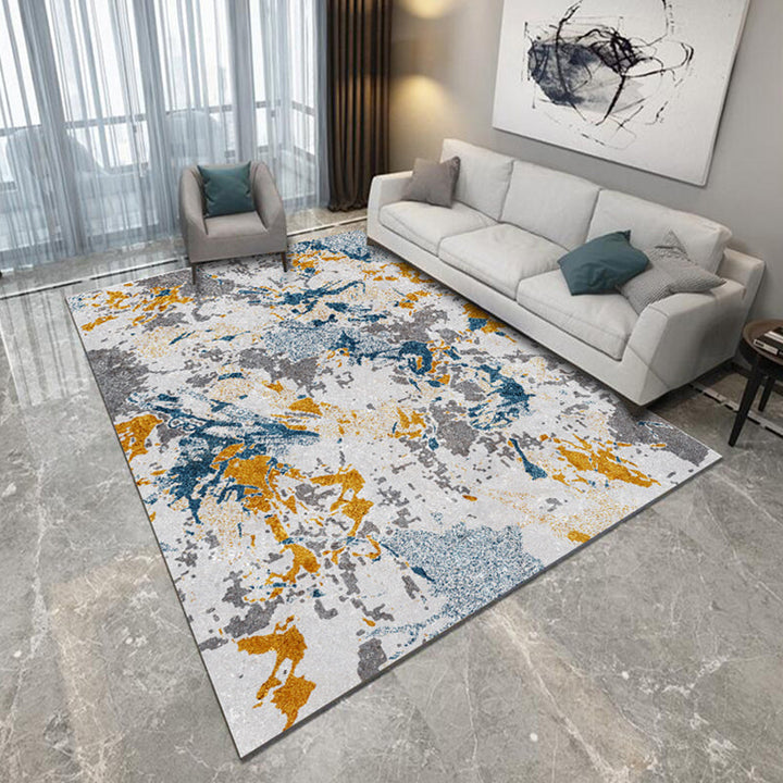 Blue and Gray Bedroom Rug Modern Abstract Brushstroke Painting Pattern Area Rug Polyester Pet-Friendly Rug | Bowlift