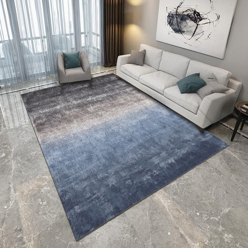 Blue and Gray Bedroom Rug Modern Abstract Brushstroke Painting Pattern Area Rug Polyester Pet-Friendly Rug | Bowlift