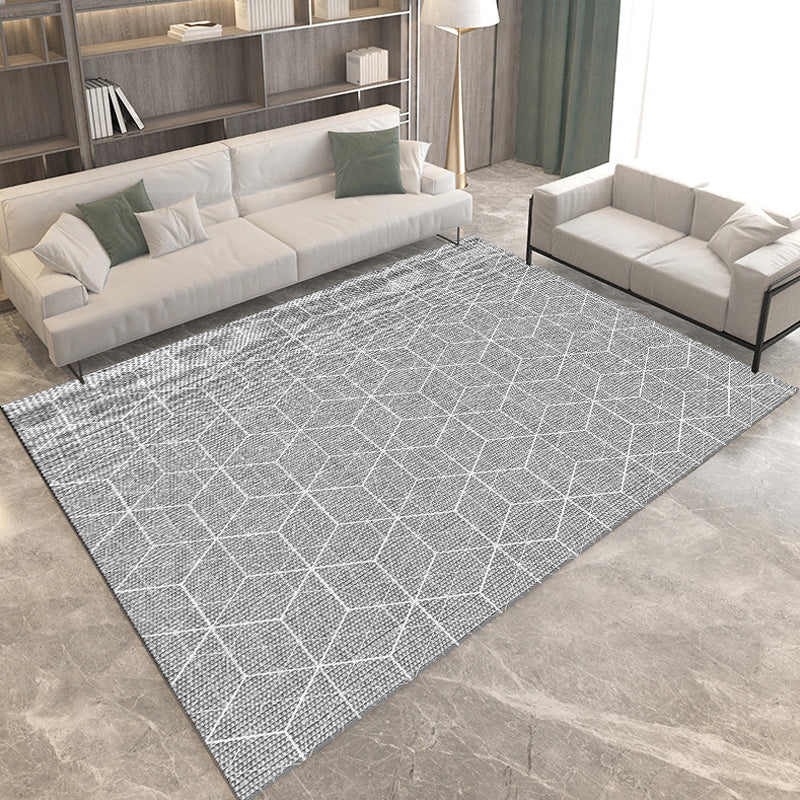 Modern living room rug in gray and ivory Geometric diamond pattern rug Polyester pet-friendly rug | Bowlift