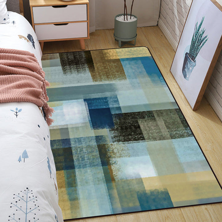Blue and Brown Bedroom Rug Modern Abstract Painting Pattern Rug Polyester Non-Slip Back Rug | Bowlift