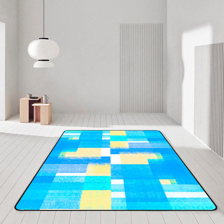 Blue and Brown Bedroom Rug Modern Abstract Painting Pattern Rug Polyester Non-Slip Back Rug | Bowlift