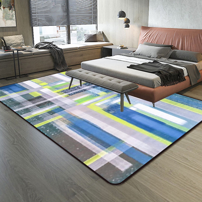Blue and Brown Bedroom Rug Modern Abstract Painting Pattern Rug Polyester Non-Slip Back Rug | Bowlift