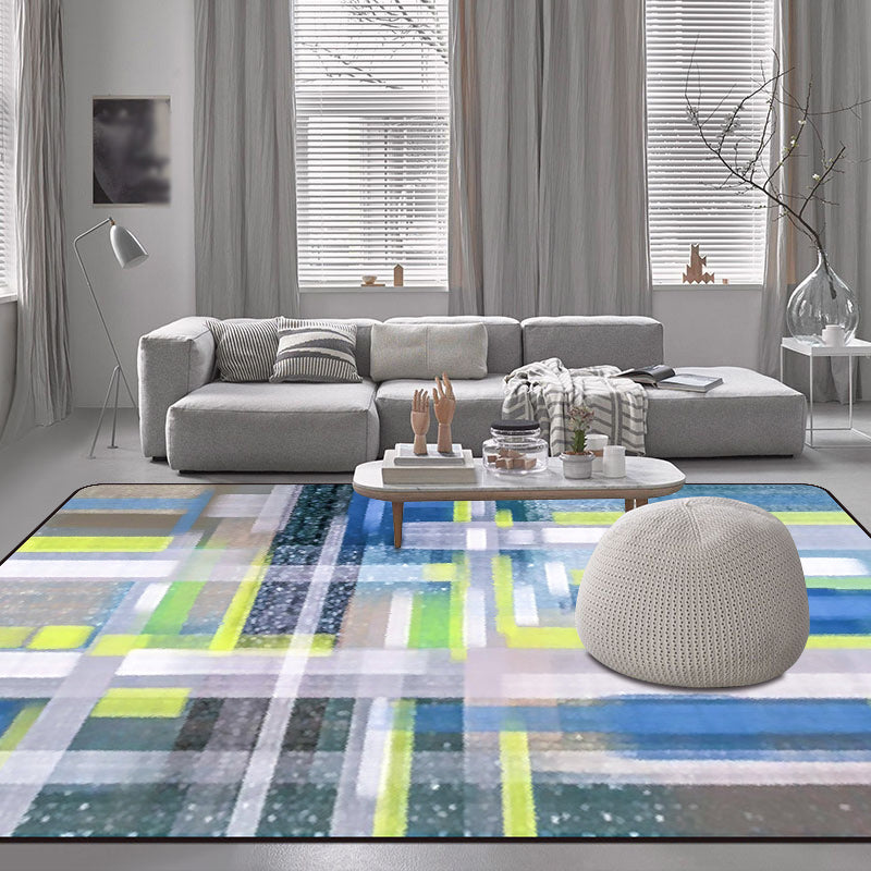 Blue and Brown Bedroom Rug Modern Abstract Painting Pattern Rug Polyester Non-Slip Back Rug | Bowlift