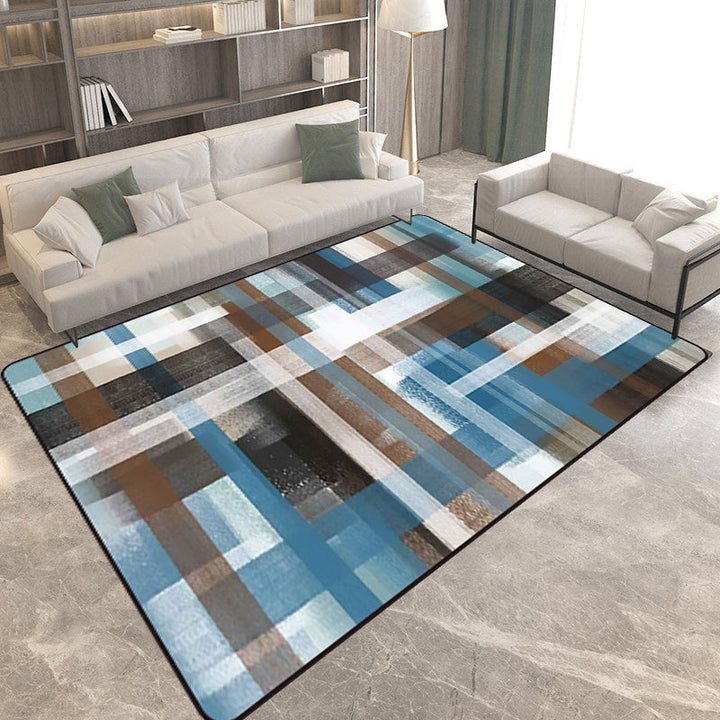 Blue and Brown Bedroom Rug Modern Abstract Painting Pattern Rug Polyester Non-Slip Back Rug | Bowlift