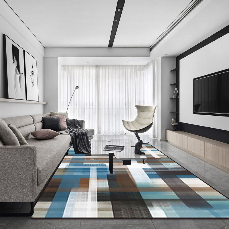 Blue and Brown Bedroom Rug Modern Abstract Painting Pattern Rug Polyester Non-Slip Back Rug | Bowlift