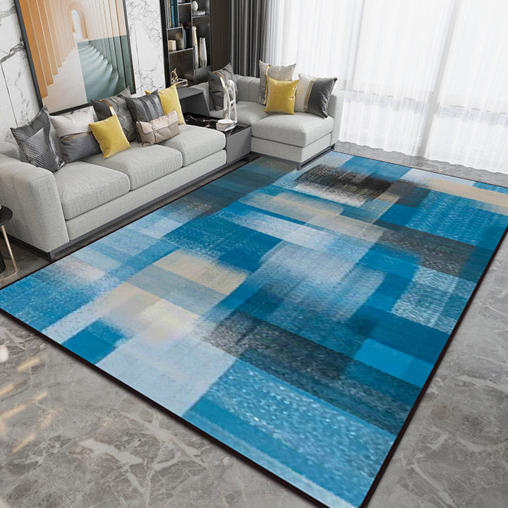 Blue and Brown Bedroom Rug Modern Abstract Painting Pattern Rug Polyester Non-Slip Back Rug | Bowlift