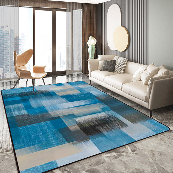 Blue and Brown Bedroom Rug Modern Abstract Painting Pattern Rug Polyester Non-Slip Back Rug | Bowlift