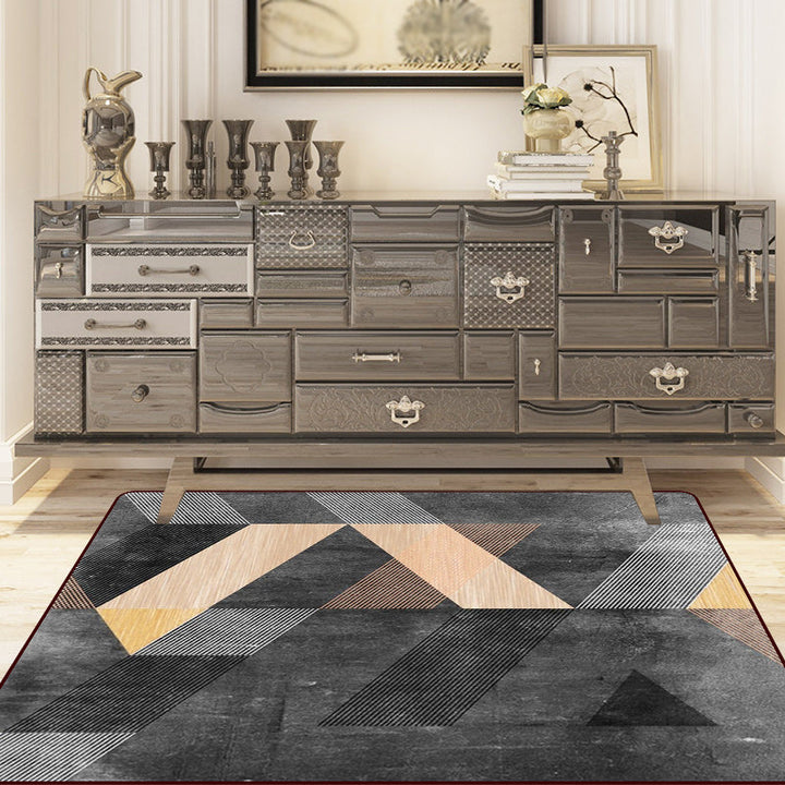 Black Bedroom Rug Modern Color Block Stripe Pattern Rug Polyester Non-Slip Rug | Bowlift