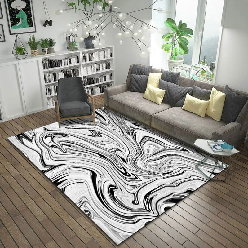 Simple modern rug in white and black abstract paint pattern rug polyester non-slip rug for home decor | Bowlift