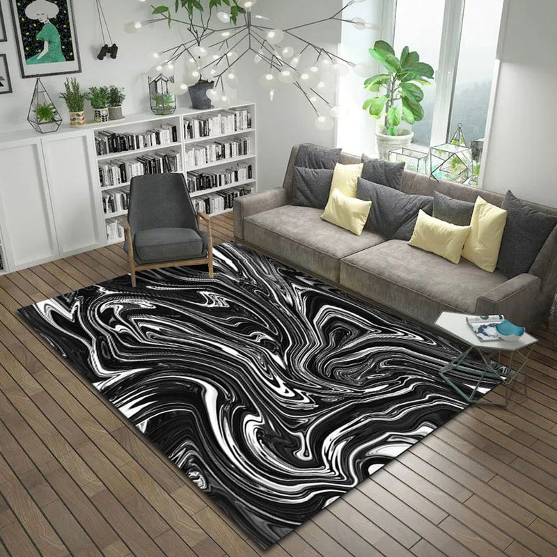 Simple modern rug in white and black abstract paint pattern rug polyester non-slip rug for home decor | Bowlift