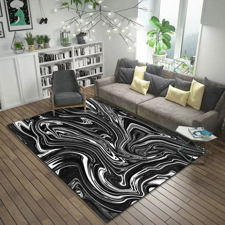 Simple modern rug in white and black abstract paint pattern rug polyester non-slip rug for home decor | Bowlift