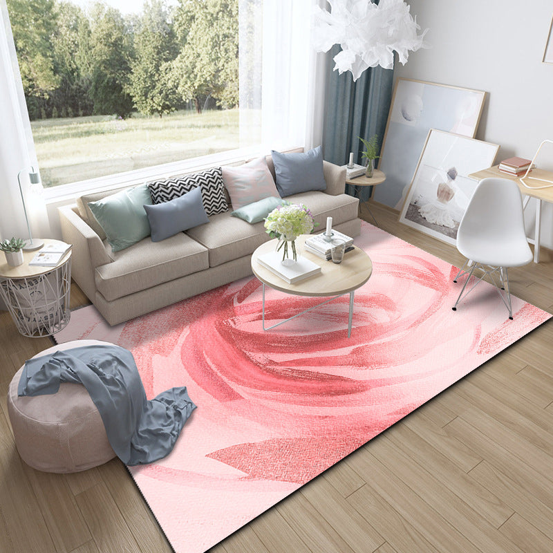 Modern living room rug in pink and brown Abstract twisted line pattern rug Polyester non-slip backing rug | Bowlift