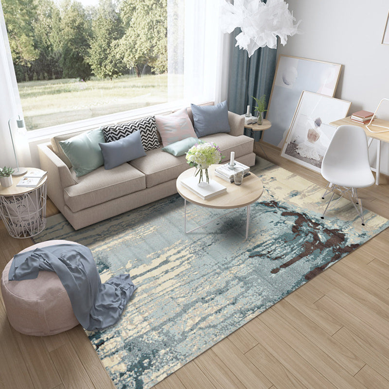 Blue and Brown Bedroom Rug Modern Abstract Painting Pattern Area Rug Polyester Pet-Friendly Rug | Bowlift