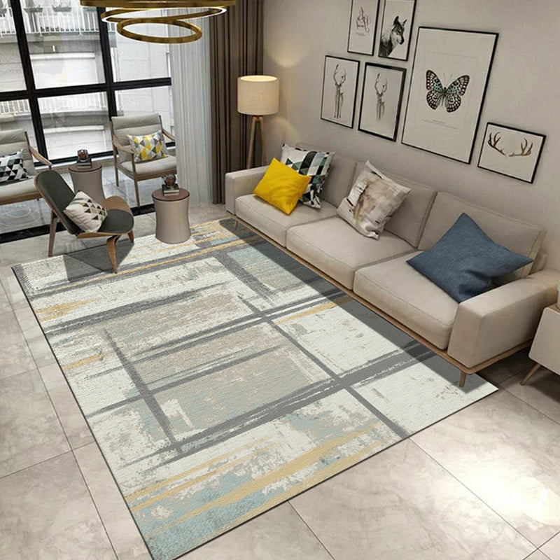 Modern rug for the living room in gray-blue abstract print rug Polyester non-slip backing rug | Bowlift