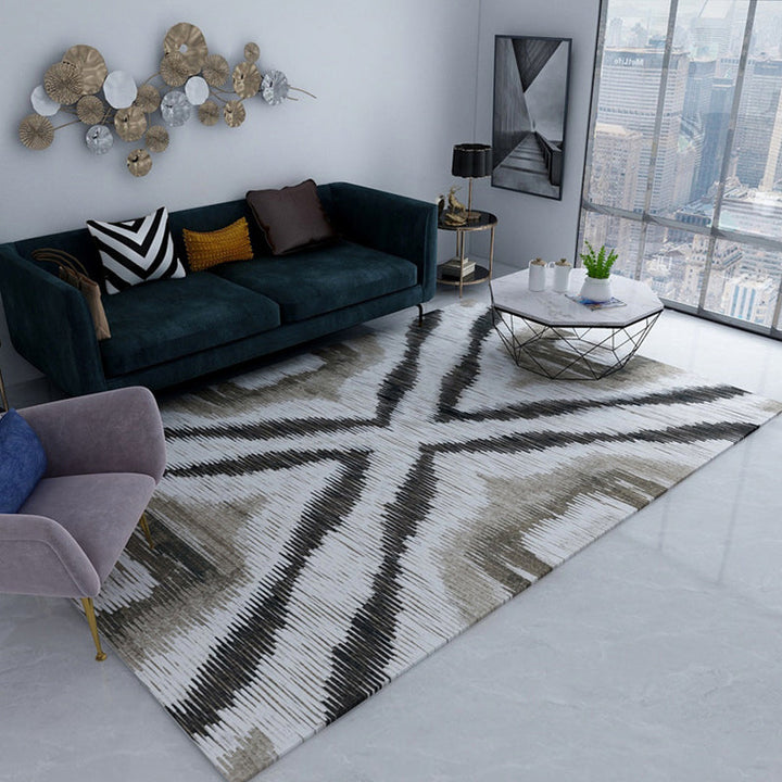 Pink and brown bedroom rug Modern abstract diamond pattern rug Polyester non-slip backing rug | Bowlift
