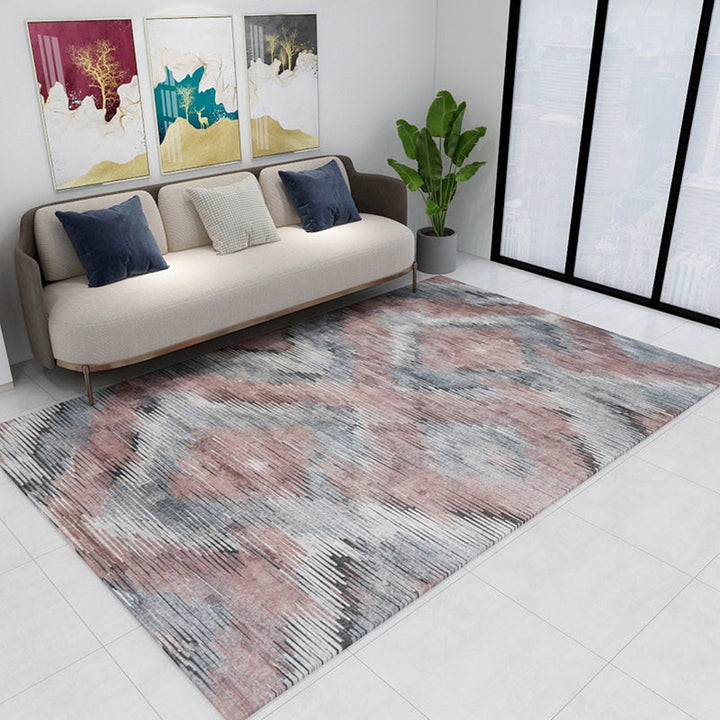 Pink and brown bedroom rug Modern abstract diamond pattern rug Polyester non-slip backing rug | Bowlift