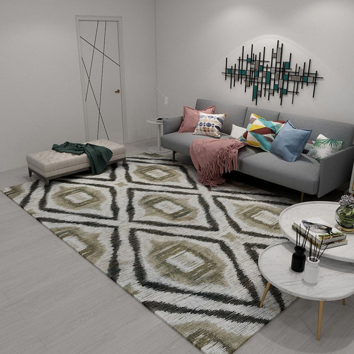 Pink and brown bedroom rug Modern abstract diamond pattern rug Polyester non-slip backing rug | Bowlift