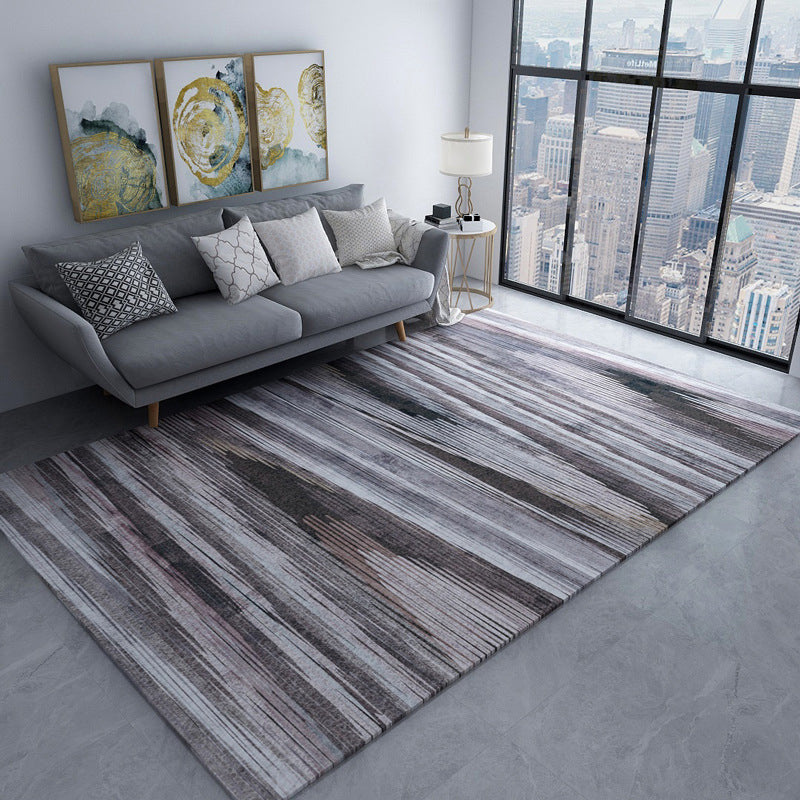 BowLift | Modern living room rug in brown and purple with abstract stripe pattern rug polyester pet-friendly area rug