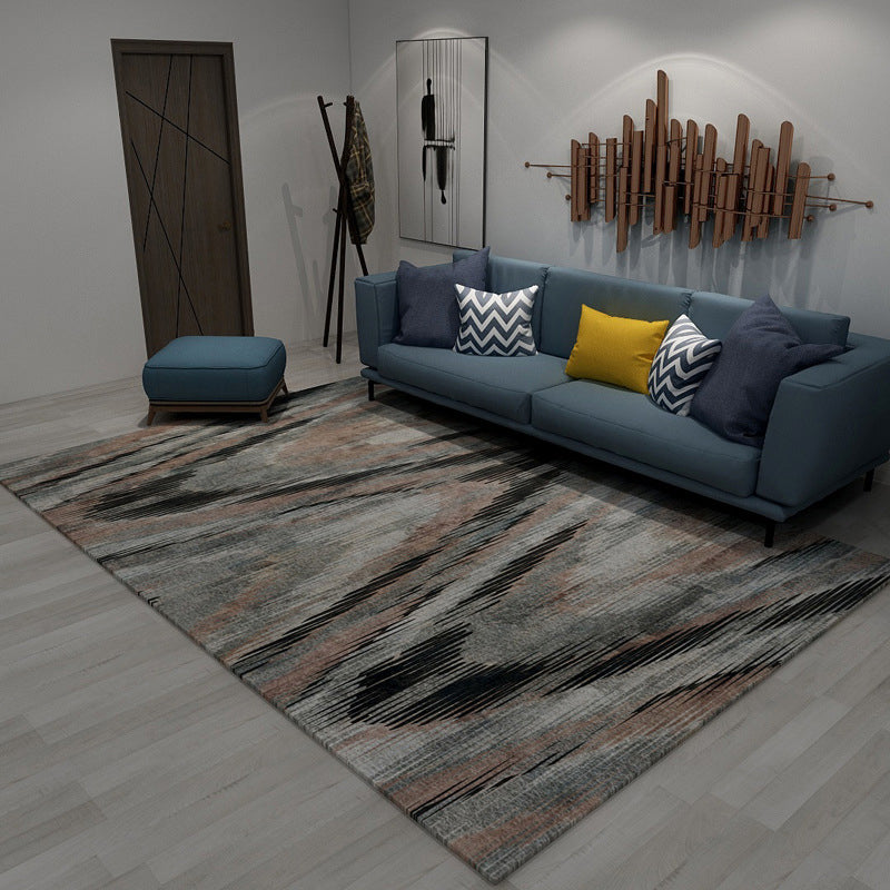 BowLift | Modern living room rug in brown and purple with abstract stripe pattern rug polyester pet-friendly area rug