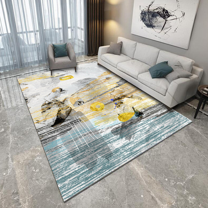 New Modern Carpet in Gray and Blue Abstract Splatter Pattern Carpet Polyester Non-Slip Carpet for Home Decor | Bowlift