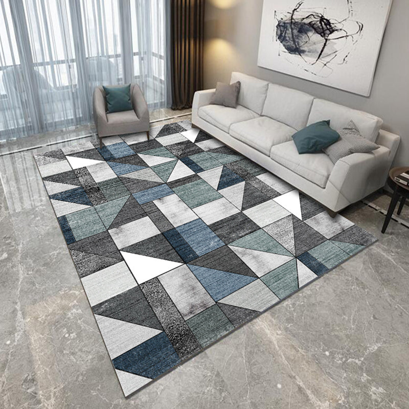 Blue and black bedroom rug modern abstract geometric patterned area rug polyester non-slip backing rug | Bowlift