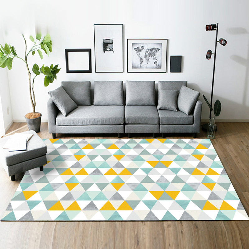Modern living room rug in gray and green Geometric triangle pattern rug Polyester pet-friendly area rug | Bowlift