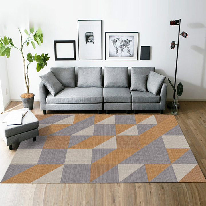 Modern living room rug in gray and green Geometric triangle pattern rug Polyester pet-friendly area rug | Bowlift