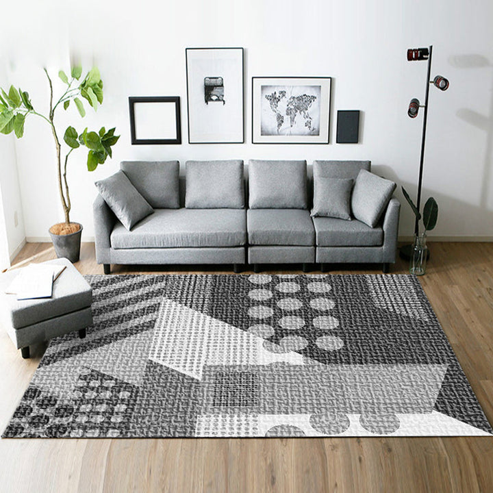 Modern living room rug in gray and green Geometric triangle pattern rug Polyester pet-friendly area rug | Bowlift