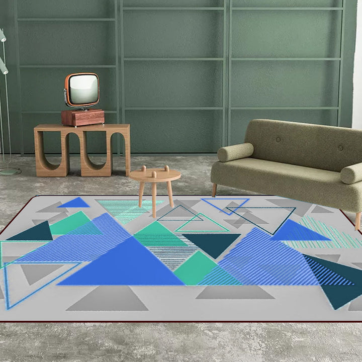 Modern living room rug in gray color block triangle print rug polyester machine washable rug | Bowlift