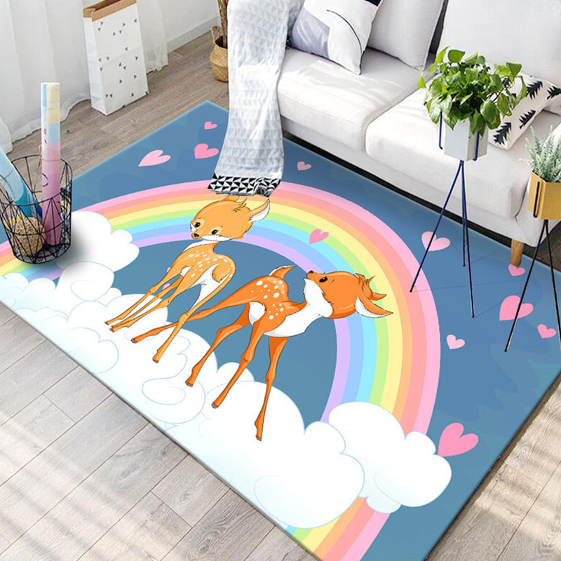 BowLift | Black and Blue Kids Room Carpet Kids Animal Butterfly Deer Whale Pattern Rug Polyester Machine Washable Carpet