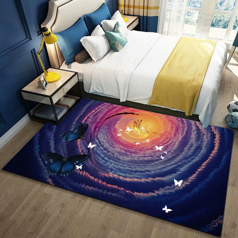 BowLift | Black and Blue Kids Room Carpet Kids Animal Butterfly Deer Whale Pattern Rug Polyester Machine Washable Carpet