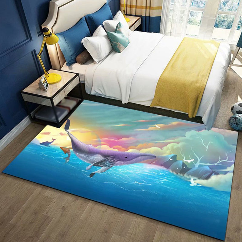 BowLift | Black and Blue Kids Room Carpet Kids Animal Butterfly Deer Whale Pattern Rug Polyester Machine Washable Carpet