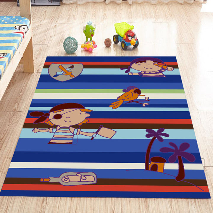 BowLift | Pink and Blue Children's Room Rug Animals Bird Elephant Giraffe Pattern Area Rug Polyester Non-slip Carpet